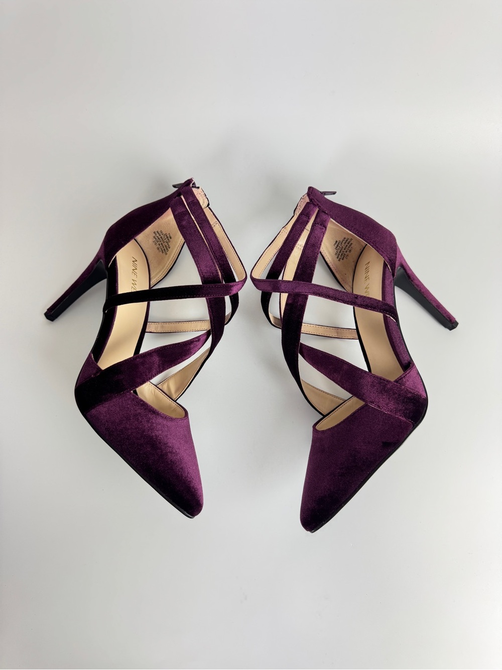 Nine West Women Purple Velvet Strappy Pointed Toe Heels